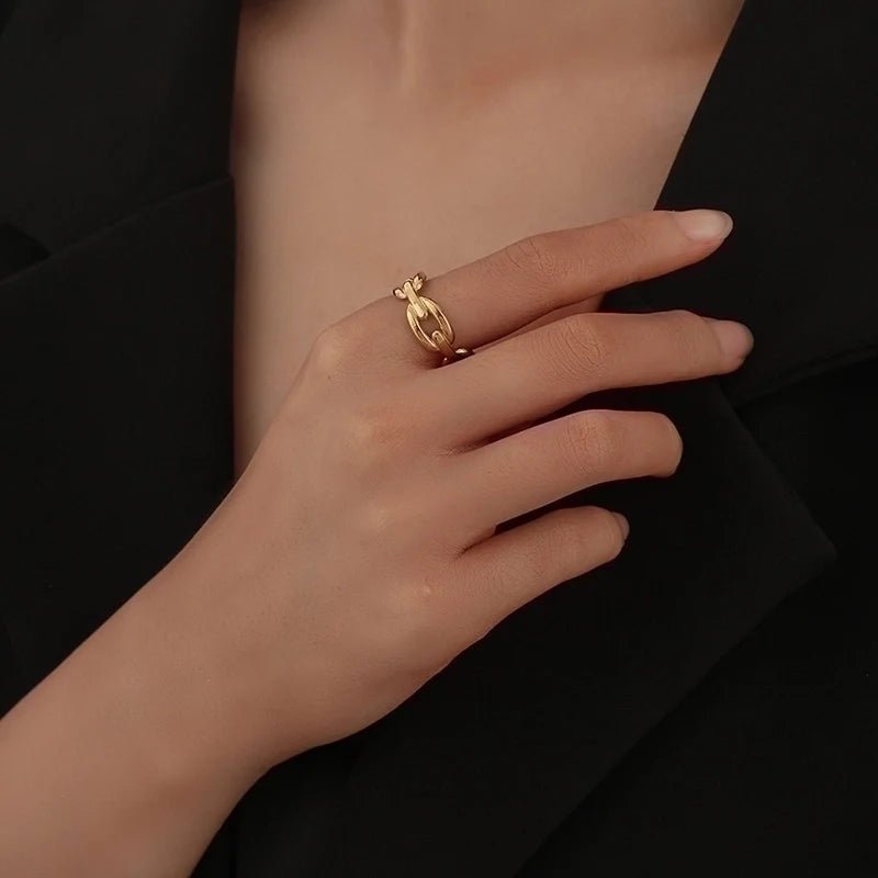 RVS Verstelbare Open Ring - Koffieboon Schakel - One Size - Goudkleur -