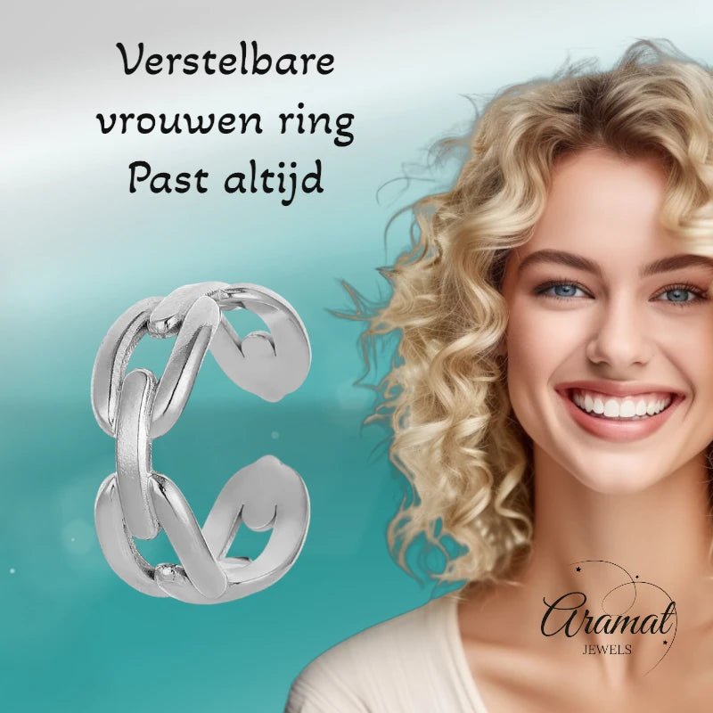RVS Verstelbare Open Ring - Koffieboon Schakel - One Size - Goudkleur -