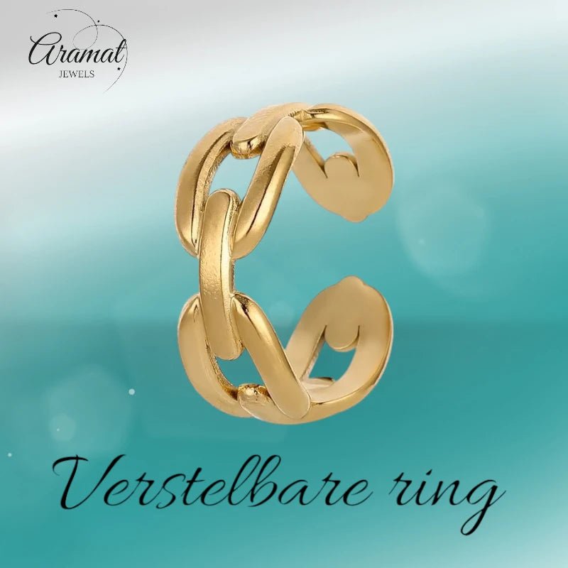 RVS Verstelbare Open Ring - Koffieboon Schakel - One Size - Goudkleur -