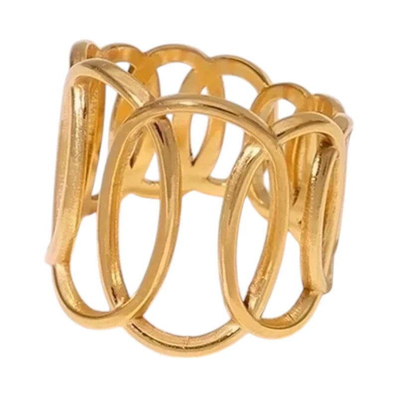 RVS Verstelbare Open Ring - Overlappende Ovalen - One Size - Goudkleur -