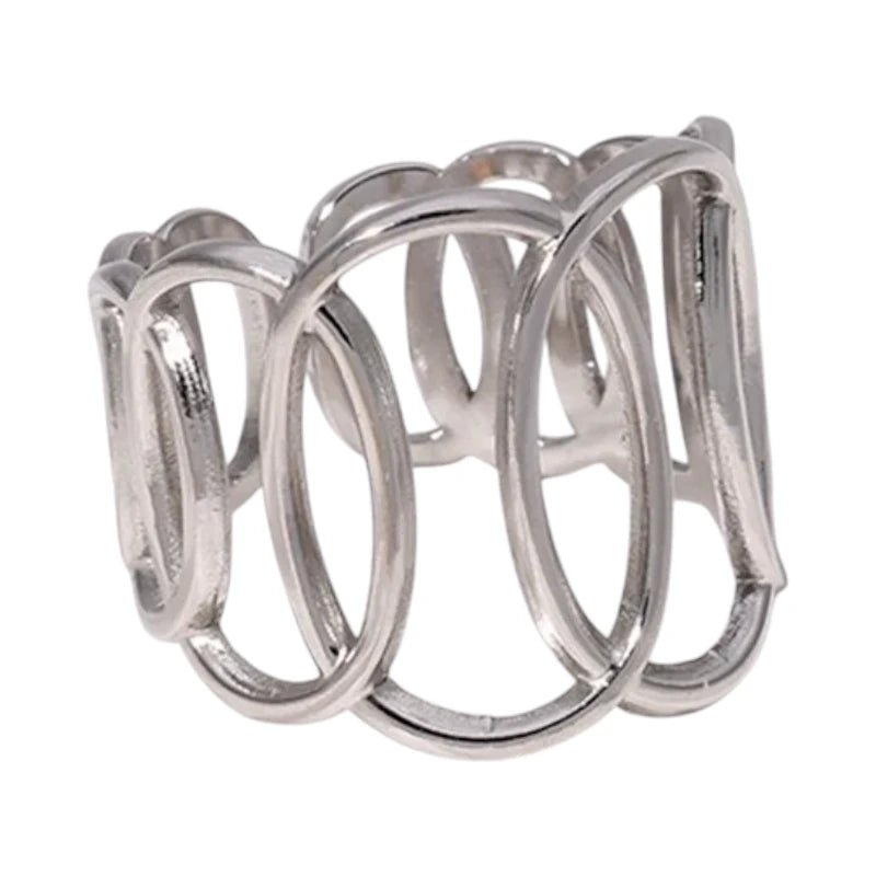 RVS Verstelbare Open Ring - Overlappende Ovalen - One Size - Goudkleur -