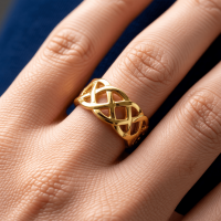 Stalen Verstelbare Open Ring - Gevlochten Motief - One Size - Goudkleur -