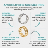 Stalen Verstelbare Open Ring - Gevlochten Motief - One Size - Goudkleur -