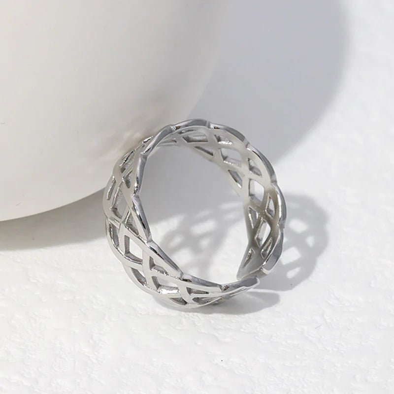 Stalen Verstelbare Open Ring - Gevlochten Motief - One Size - Goudkleur -