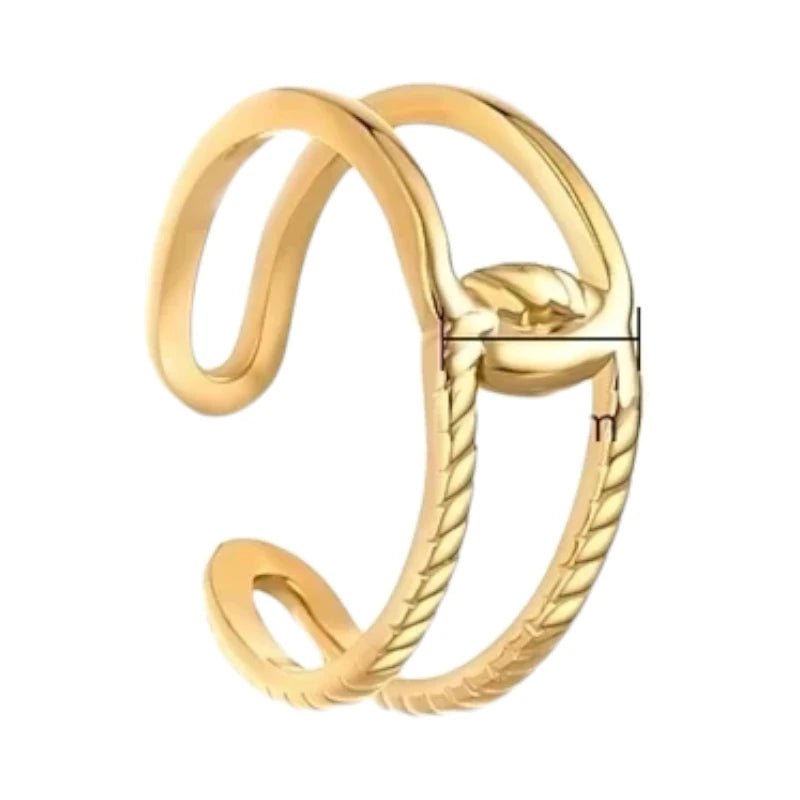 Stalen Verstelbare Open Ring - In Elkaar Motief - One Size - Goudkleur -