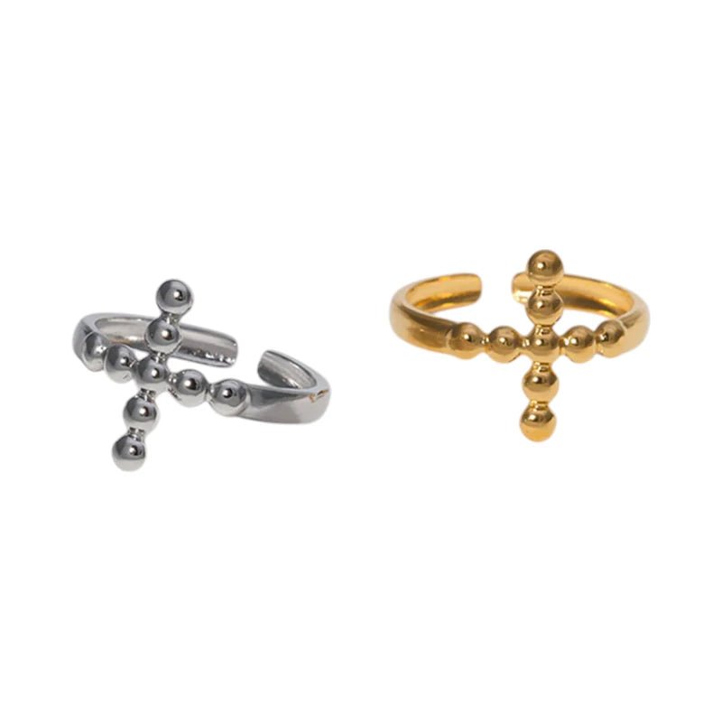 Stalen Verstelbare Open Ring - Kruis van Dots - One Size - Goudkleur -