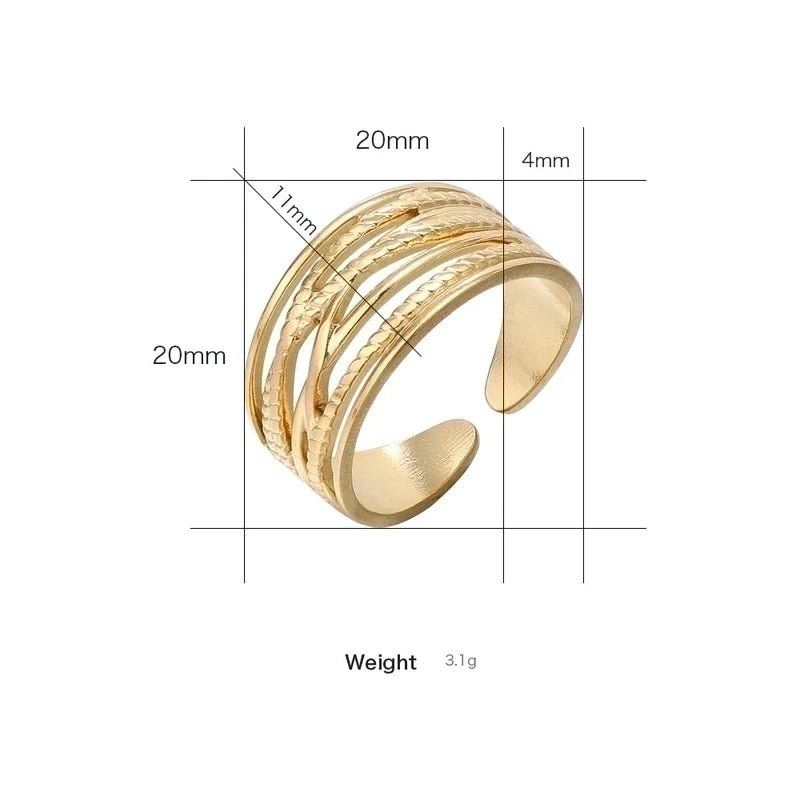 Stalen Verstelbare Open Ring - Lijnenspel - One Size - Goudkleur -