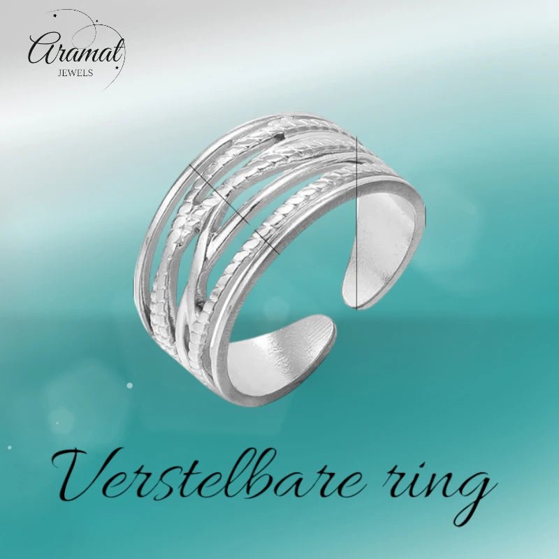 Stalen Verstelbare Open Ring - Lijnenspel - One Size - Goudkleur -