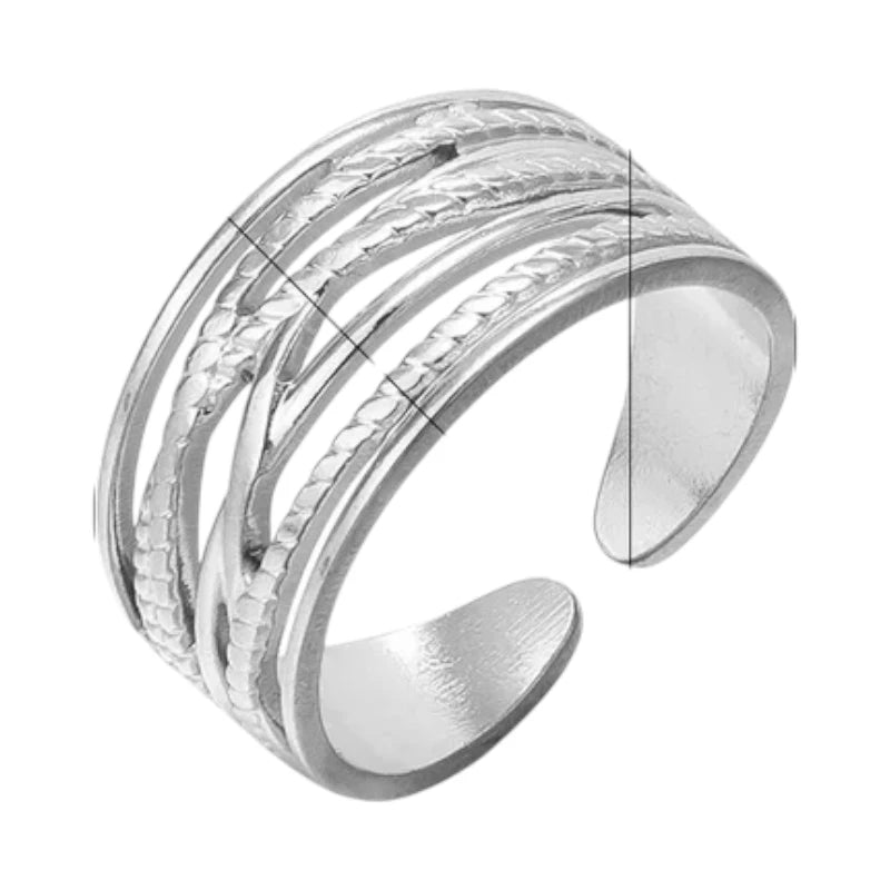 Stalen Verstelbare Open Ring - Lijnenspel - One Size - Goudkleur -