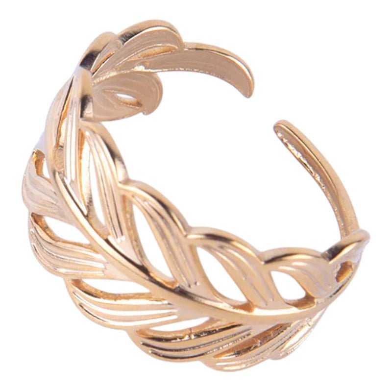 Stalen Verstelbare Open Ring - Blaadje - One Size - Goudkleur -
