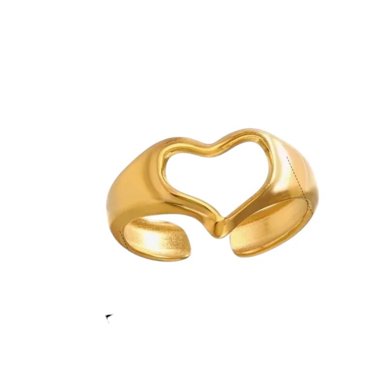 Stalen Verstelbare Open Ring - Open Hartje - One Size - Goudkleur -