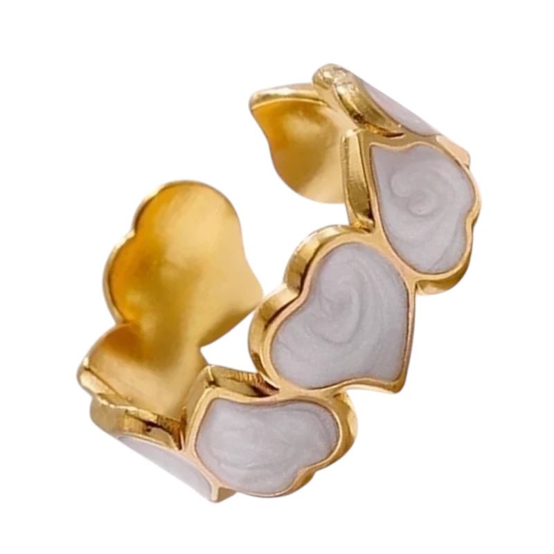 Stalen Verstelbare Open Ring - Hartjes & Parelmoer - One Size - Goudkleur -