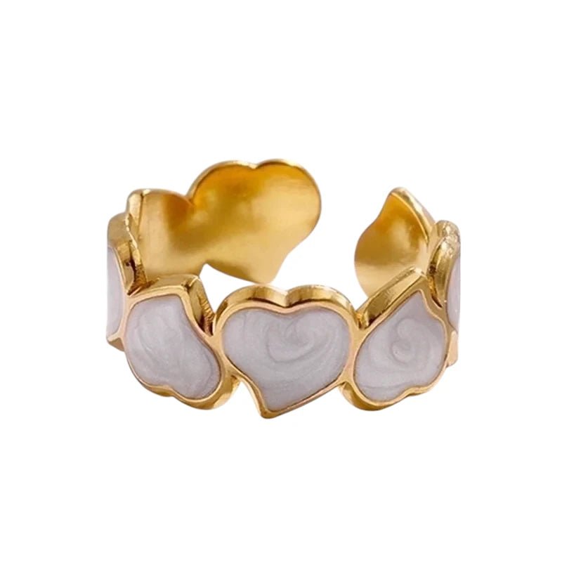 Stalen Verstelbare Open Ring - Hartjes & Parelmoer - One Size - Goudkleur -