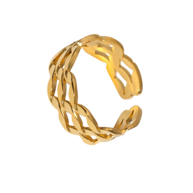 Stalen Verstelbare Open Ring - Wave Motief - One Size - Goudkleur -