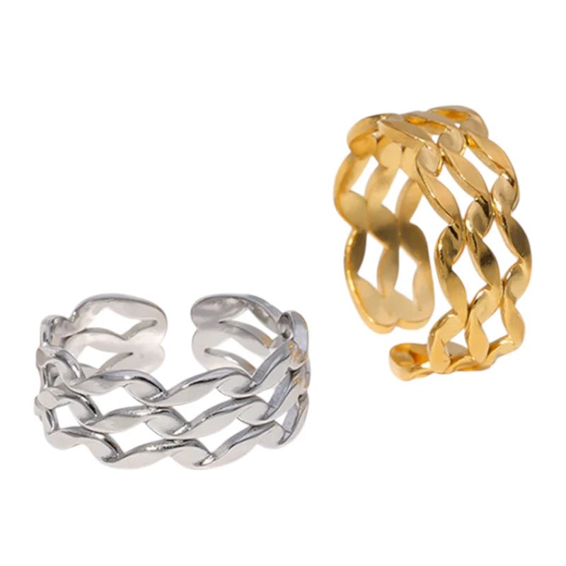 Stalen Verstelbare Open Ring - Wave Motief - One Size - Goudkleur -