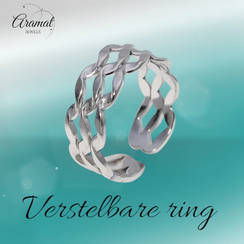 Stalen Verstelbare Open Ring - Wave Motief - One Size - Goudkleur -