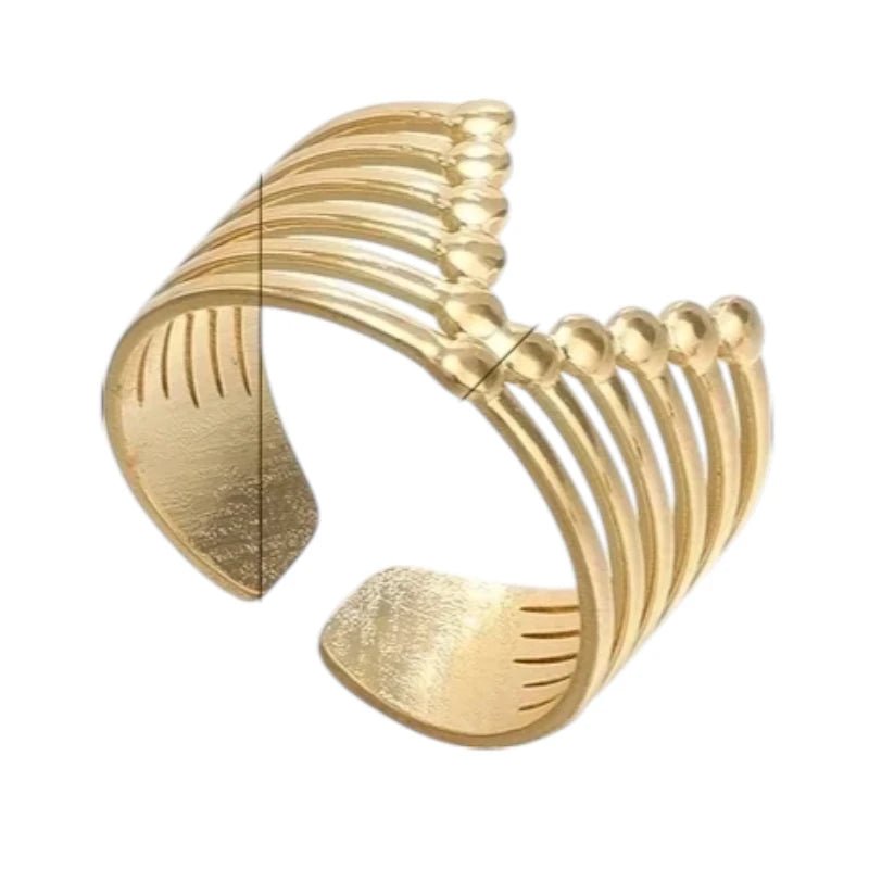 Stalen Verstelbare Open Ring - V-Shape & Dots - One Size - Goudkleur -