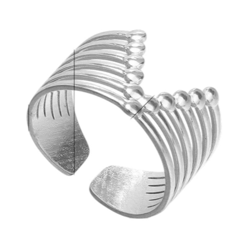 Stalen Verstelbare Open Ring - V-Shape & Dots - One Size - Goudkleur -