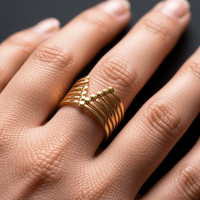 Stalen Verstelbare Open Ring - V-Shape & Dots - One Size - Goudkleur -