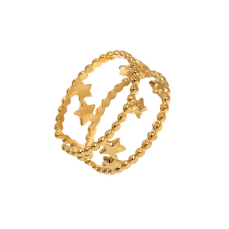 Stalen Verstelbare Open Ring - Sterretjes & Dots - One Size - Goudkleur -