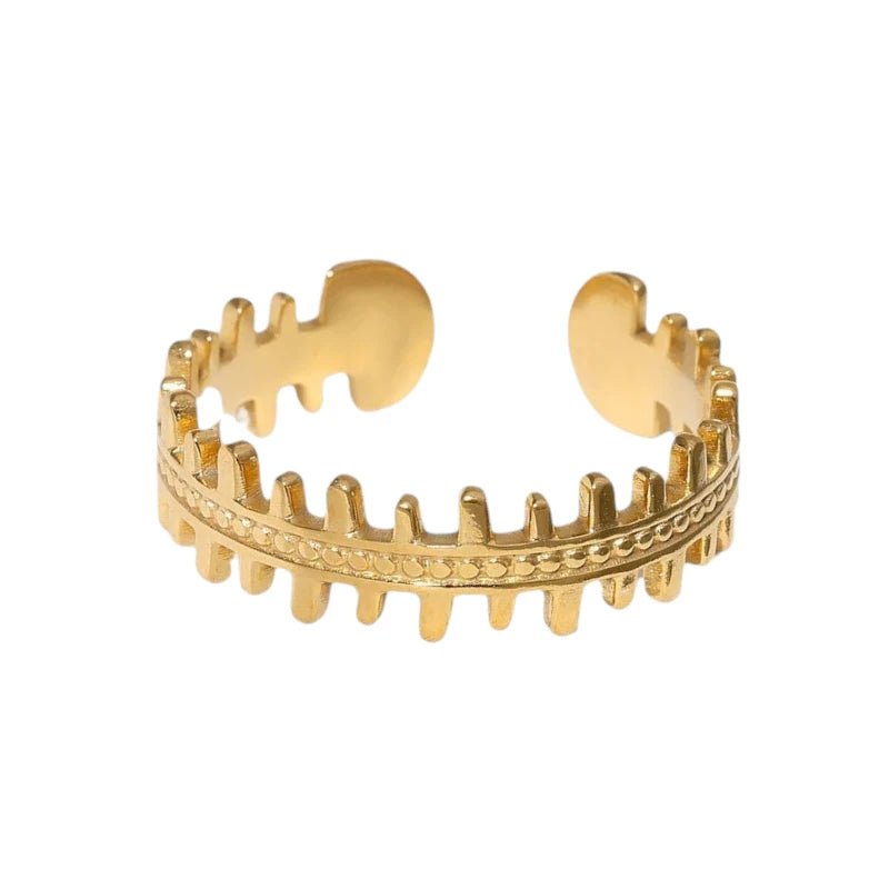 Stalen Verstelbare Open Ring - Streepjes & Dots - One Size - Goudkleur -
