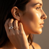 Stalen Verstelbare Open Ring - Schakel Motief & Dots - One Size - Goudkleur -