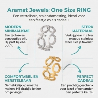 Stalen Verstelbare Open Ring - Schakel Motief & Dots - One Size - Goudkleur -