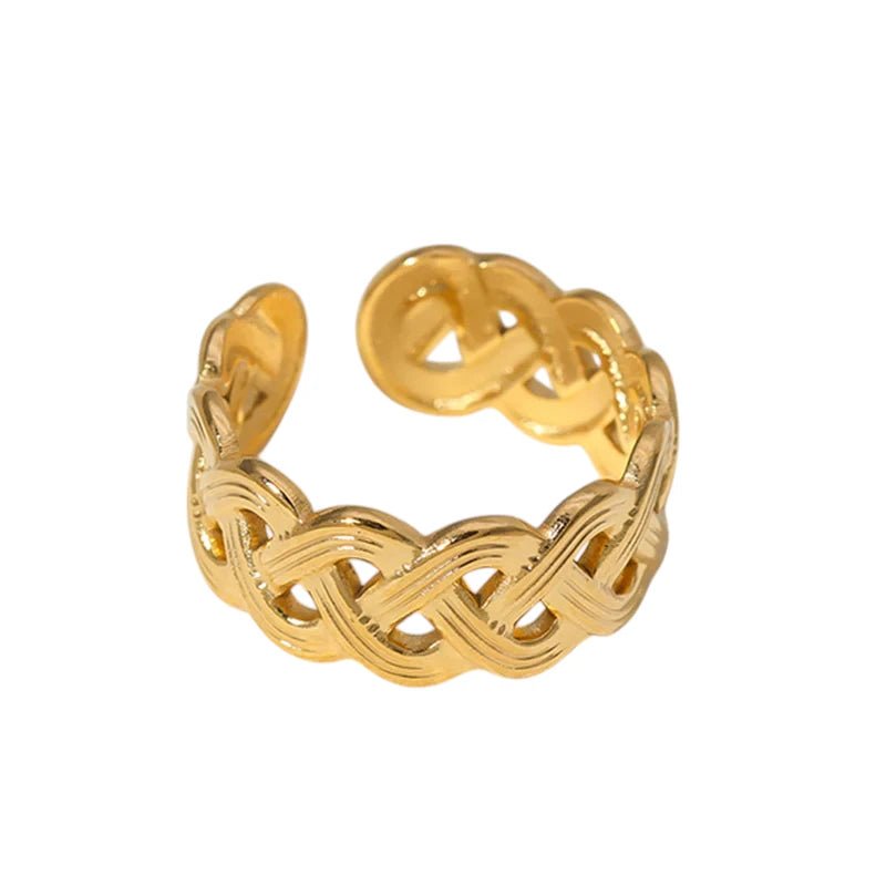 Stalen Verstelbare Open Ring - Vlecht Motief - One Size - Goudkleur -