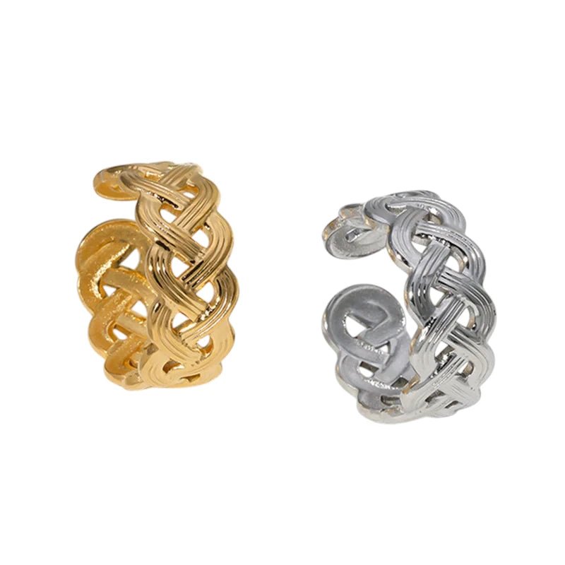 Stalen Verstelbare Open Ring - Vlecht Motief - One Size - Goudkleur -