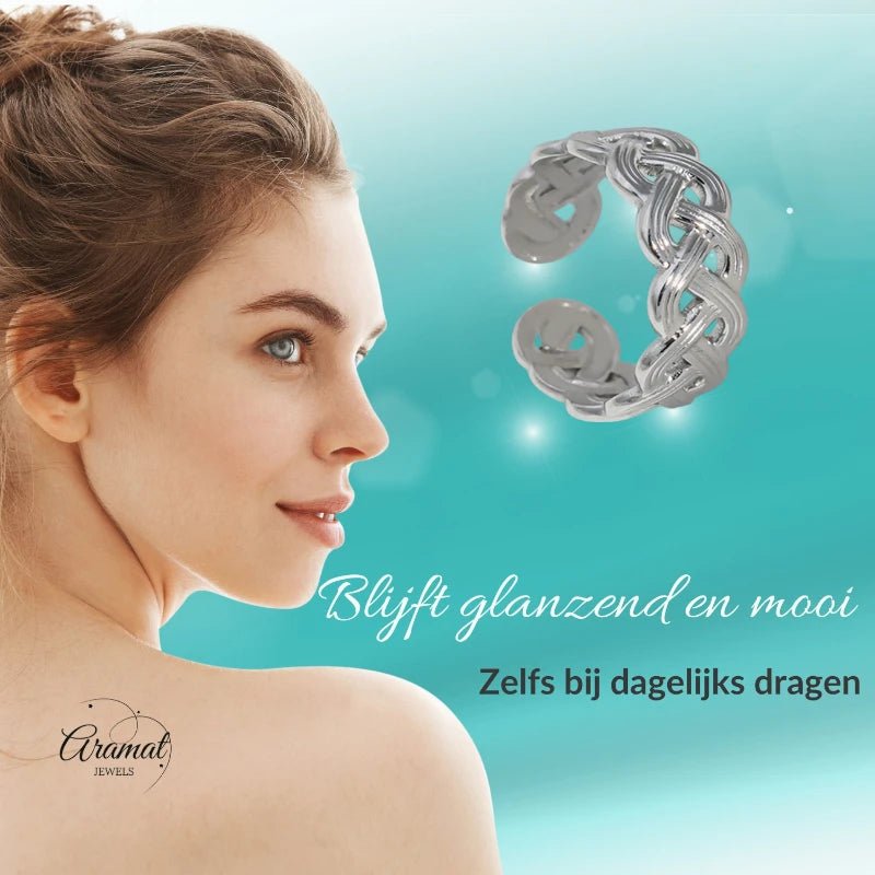 Stalen Verstelbare Open Ring - Vlecht Motief - One Size - Goudkleur -