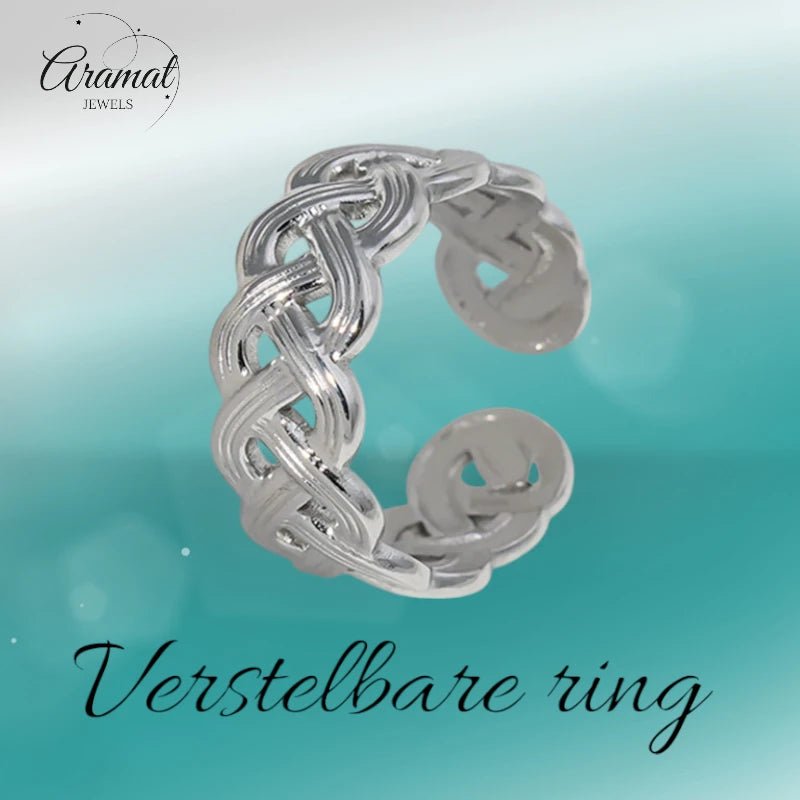 Stalen Verstelbare Open Ring - Vlecht Motief - One Size - Goudkleur -