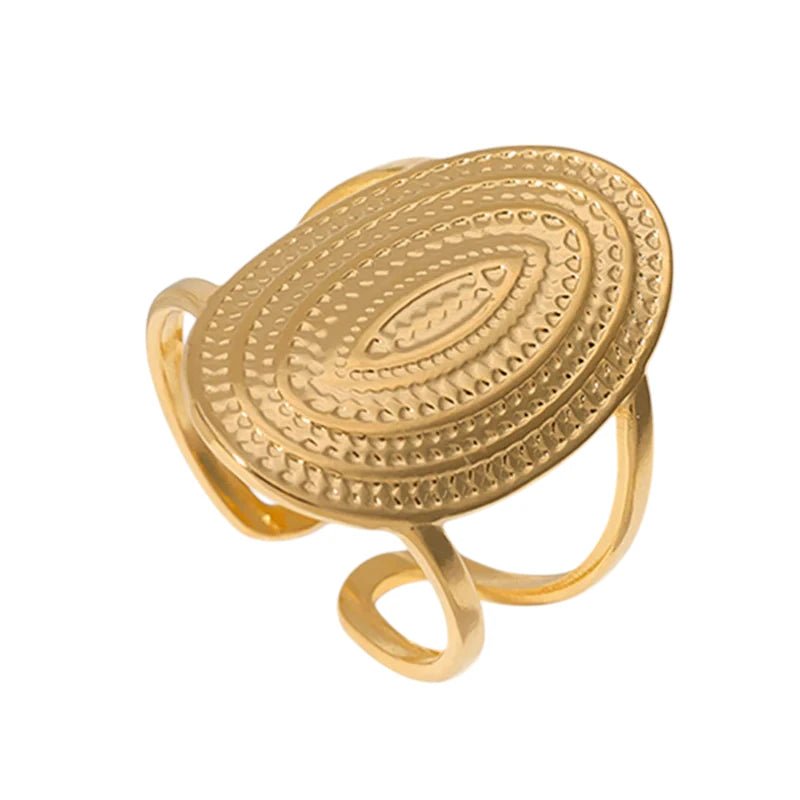 Stalen Verstelbare Open Ring - Bewerkte Ovaal 24mm - One Size - Goudkleur -