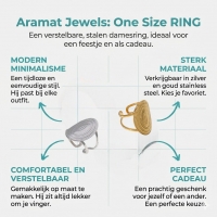 Stalen Verstelbare Open Ring - Bewerkte Ovaal 24mm - One Size - Goudkleur -
