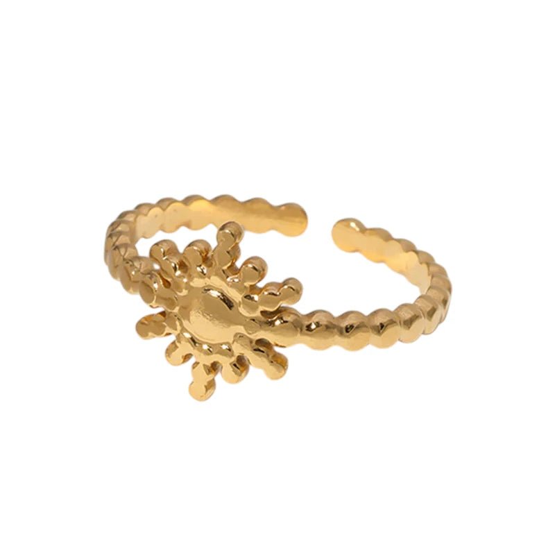 Stalen Verstelbare Open Ring - Zon & Dots - One Size - Goudkleur -