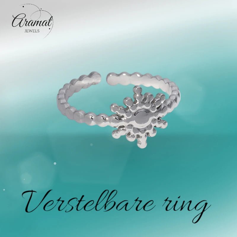 Stalen Verstelbare Open Ring - Zon & Dots - One Size - Goudkleur -