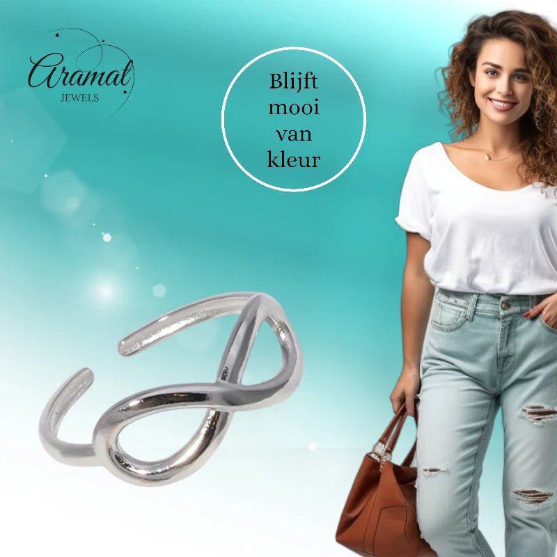 Stalen Verstelbare Open Ring - Infinity Symbool - One Size - Goudkleur -