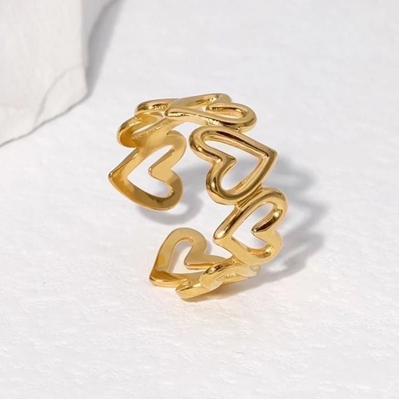 Stalen Verstelbare Open Ring - Open Hartjes - One Size - Goudkleur -