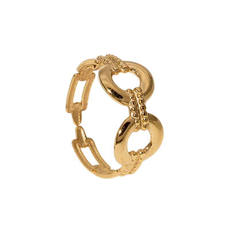 Stalen Verstelbare Open Ring - Streepjes & Cirkels - One Size - Goudkleur -