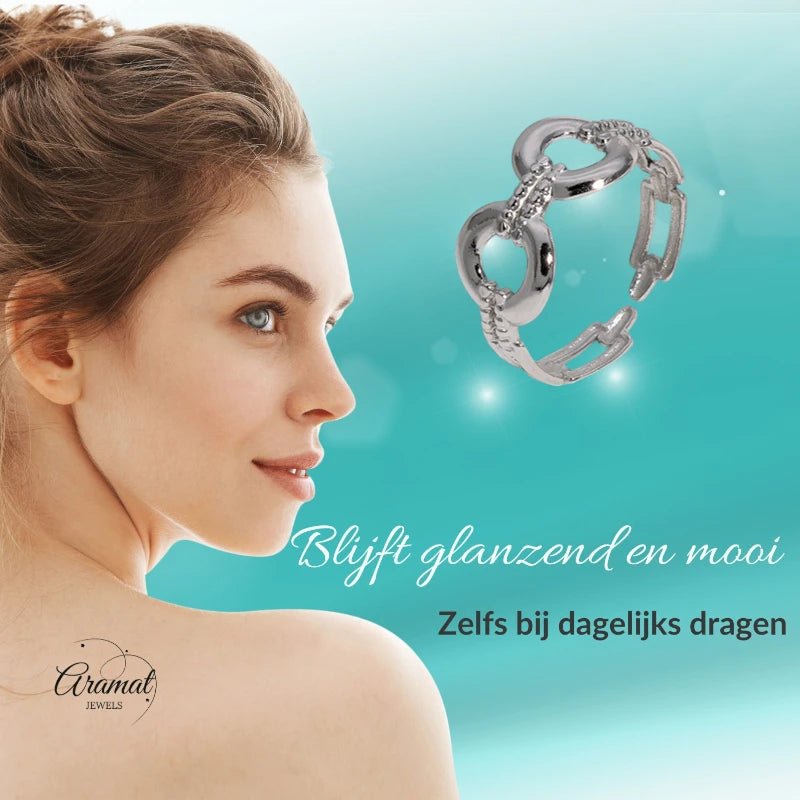Stalen Verstelbare Open Ring - Streepjes & Cirkels - One Size - Goudkleur -