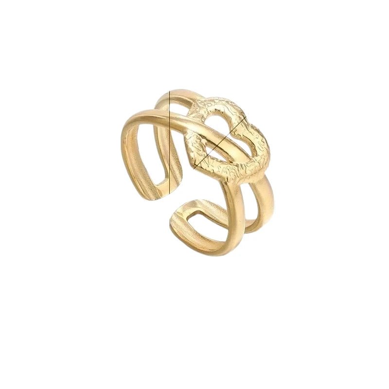 Stalen Verstelbare Open Ring - Bewerkt Hartje - One Size - Goudkleur -