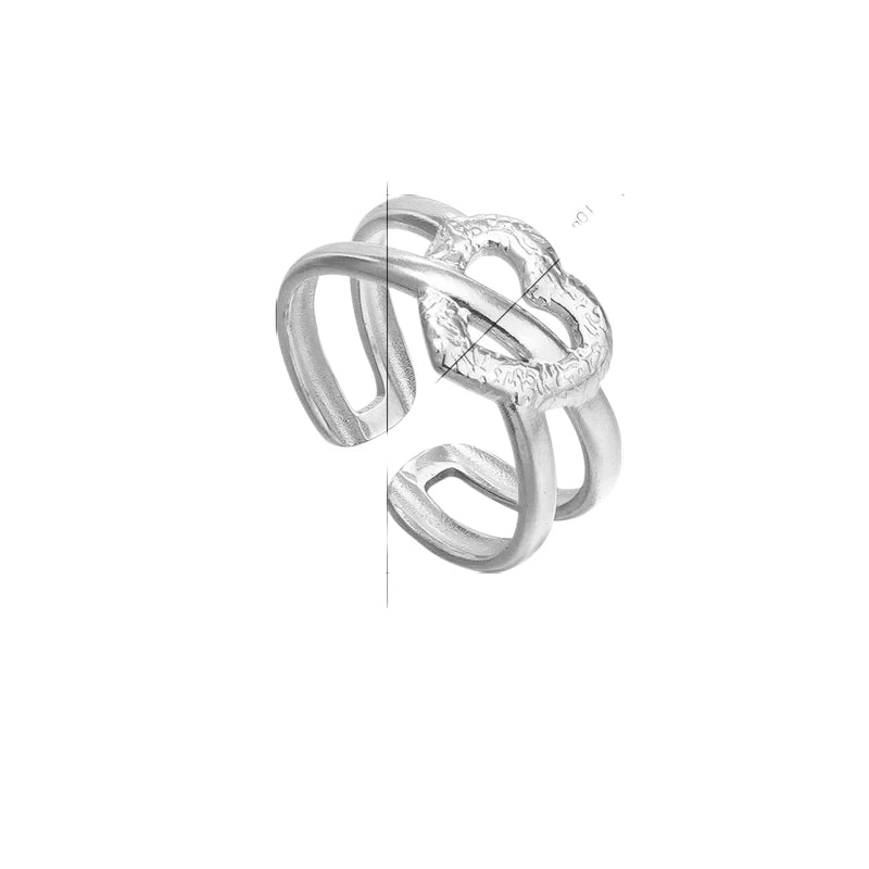 Stalen Verstelbare Open Ring - Bewerkt Hartje - One Size - Goudkleur -