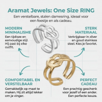 Stalen Verstelbare Open Ring - Bewerkt Hartje - One Size - Goudkleur -