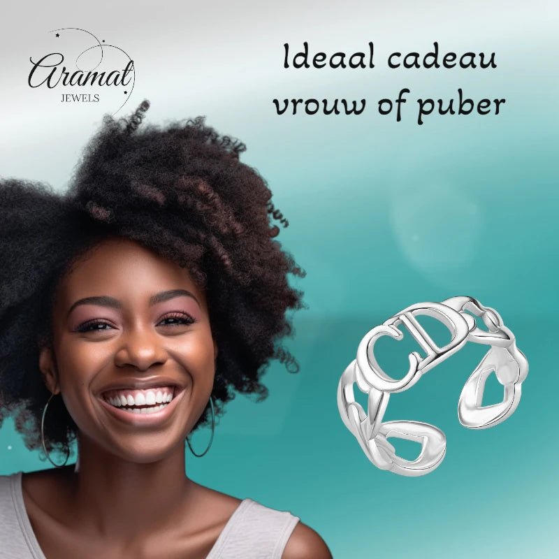 Stalen Verstelbare Open Ring - CD & Schakels - One Size - Goudkleur -
