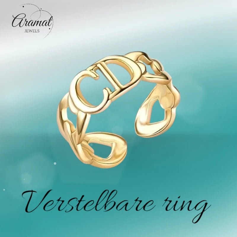 Stalen Verstelbare Open Ring - CD & Schakels - One Size - Goudkleur -