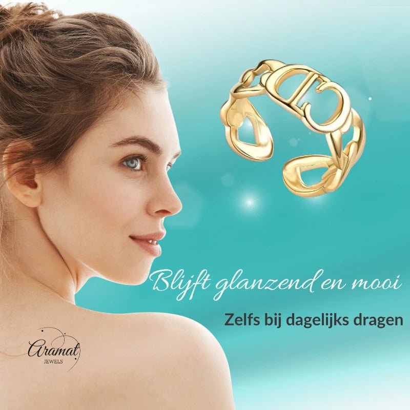 Stalen Verstelbare Open Ring - CD & Schakels - One Size - Goudkleur -
