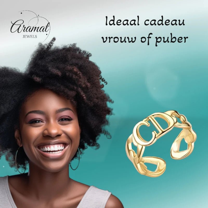 Stalen Verstelbare Open Ring - CD & Schakels - One Size - Goudkleur -