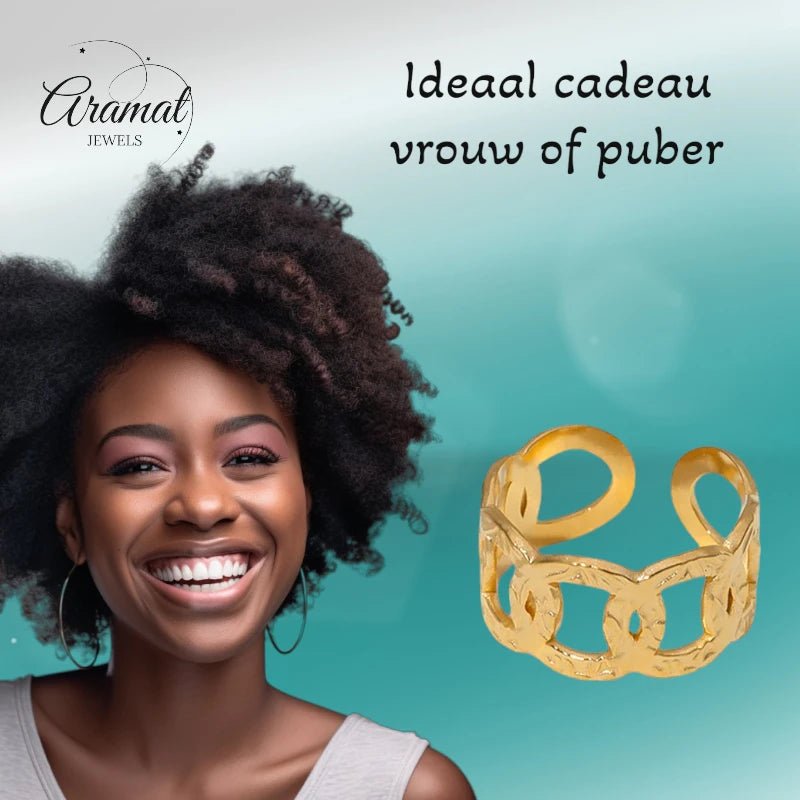 Stalen Verstelbare Open Ring - Bewerkte Schakels - 10mm - Goudkleur -