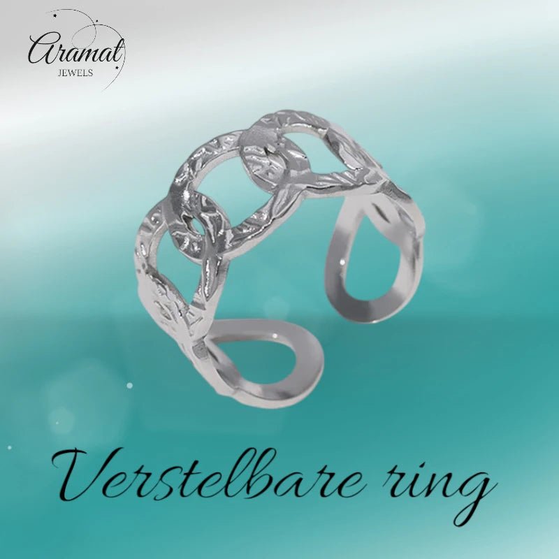 Stalen Verstelbare Open Ring - Bewerkte Schakels - 10mm - Goudkleur -