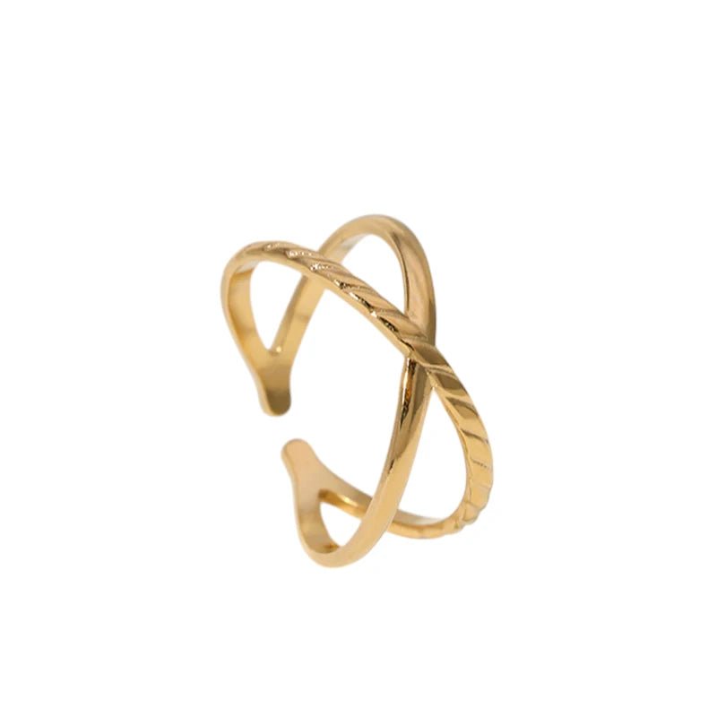 Stalen Verstelbare Open Ring - Glad & Gestreept - One Size - Goudkleur -