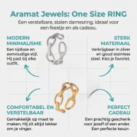 Stalen Verstelbare Open Schakel Ring - One Size - RVS - Goudkleur -